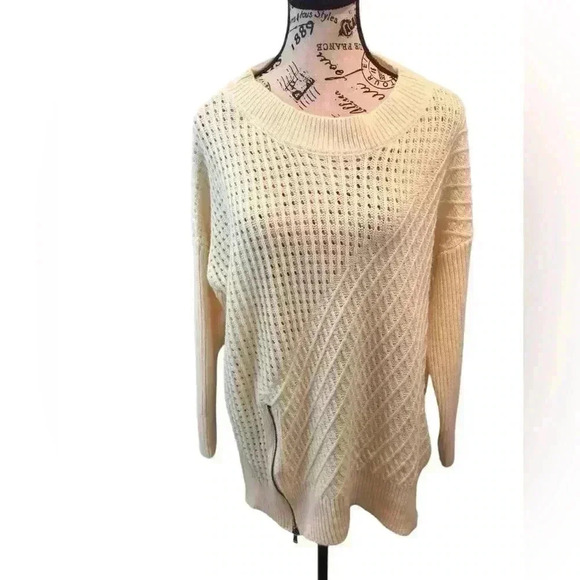 Military Hippie Small oversized Ivory chunky knit open knit sweater zipper - Picture 1 of 6